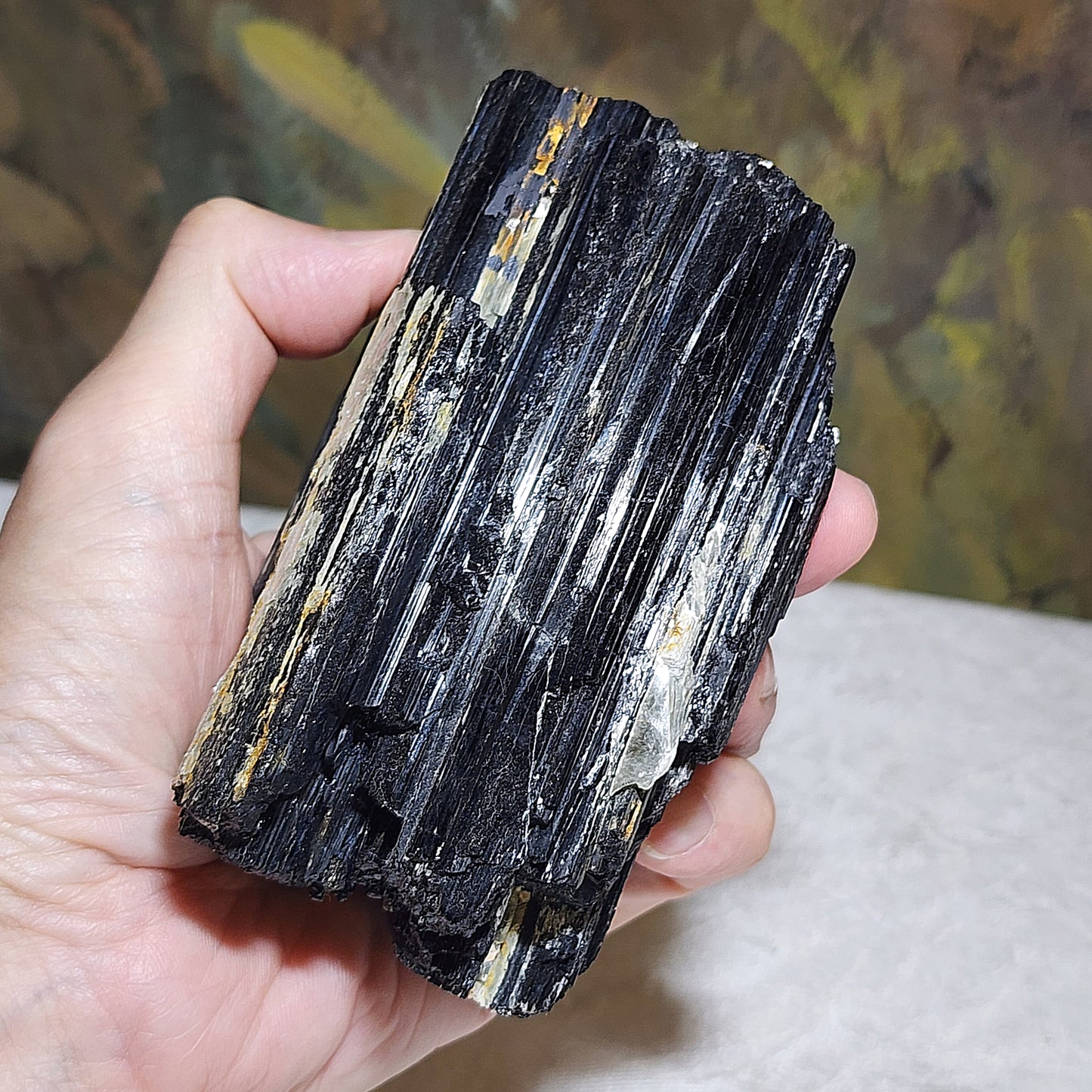 0.93Kg raw Black Tourmaline with silvery Mica very reflective surface [Natural Crystal] 0.93公斤黑碧玺原石超亮皮带云母片共生 #fengshui