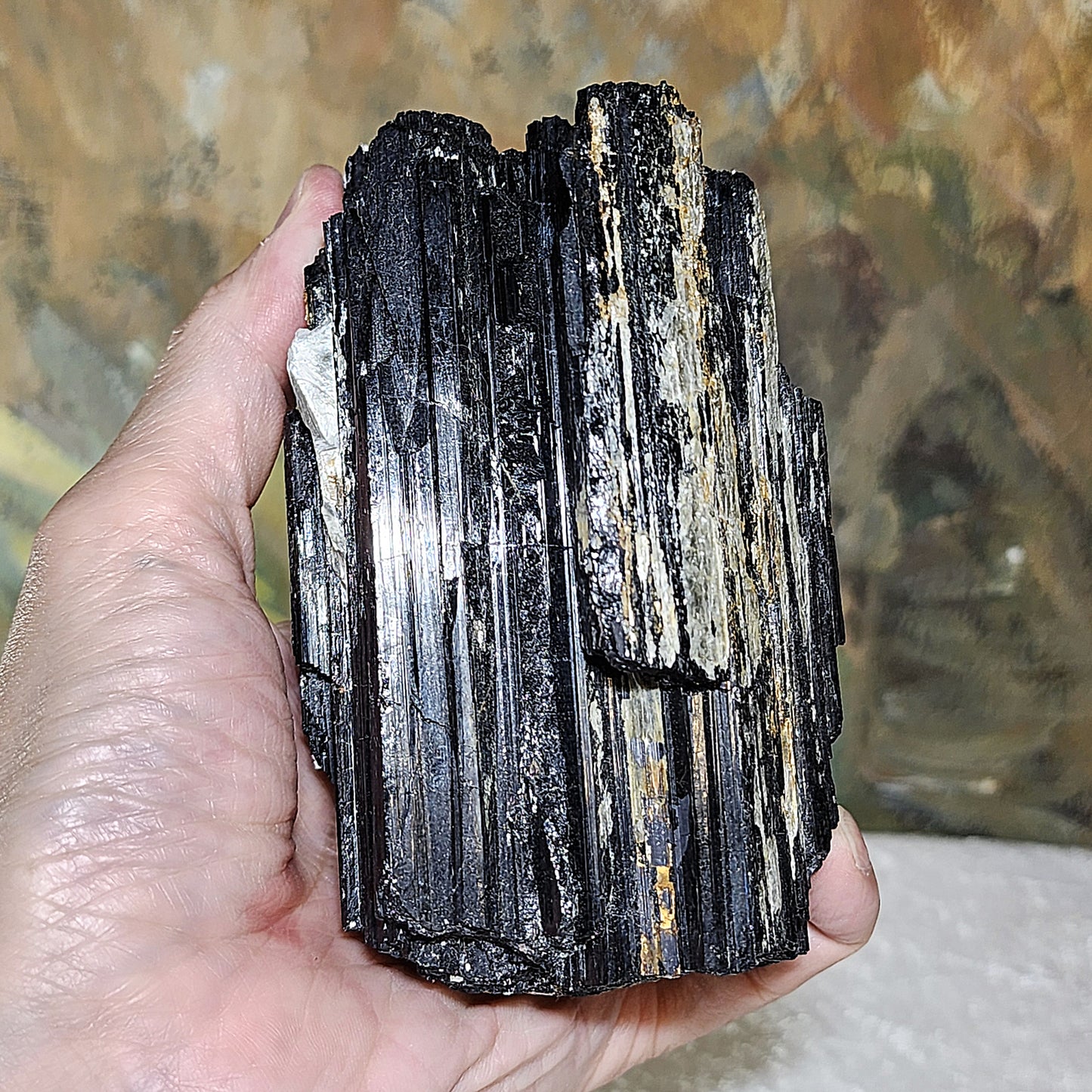 0.93Kg raw Black Tourmaline with silvery Mica very reflective surface [Natural Crystal] 0.93公斤黑碧玺原石超亮皮带云母片共生 #fengshui