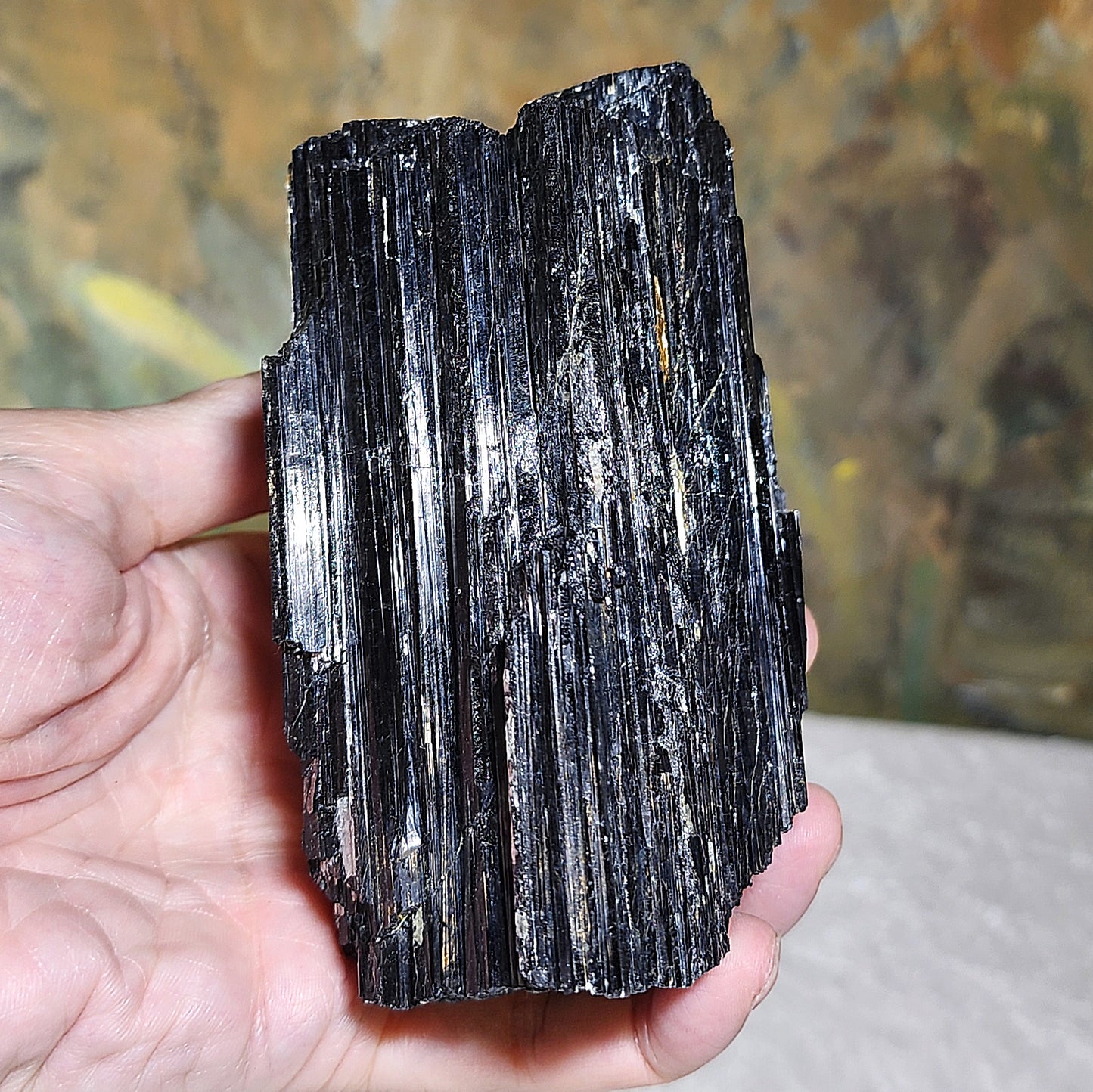 0.93Kg raw Black Tourmaline with silvery Mica very reflective surface [Natural Crystal] 0.93公斤黑碧玺原石超亮皮带云母片共生 #fengshui