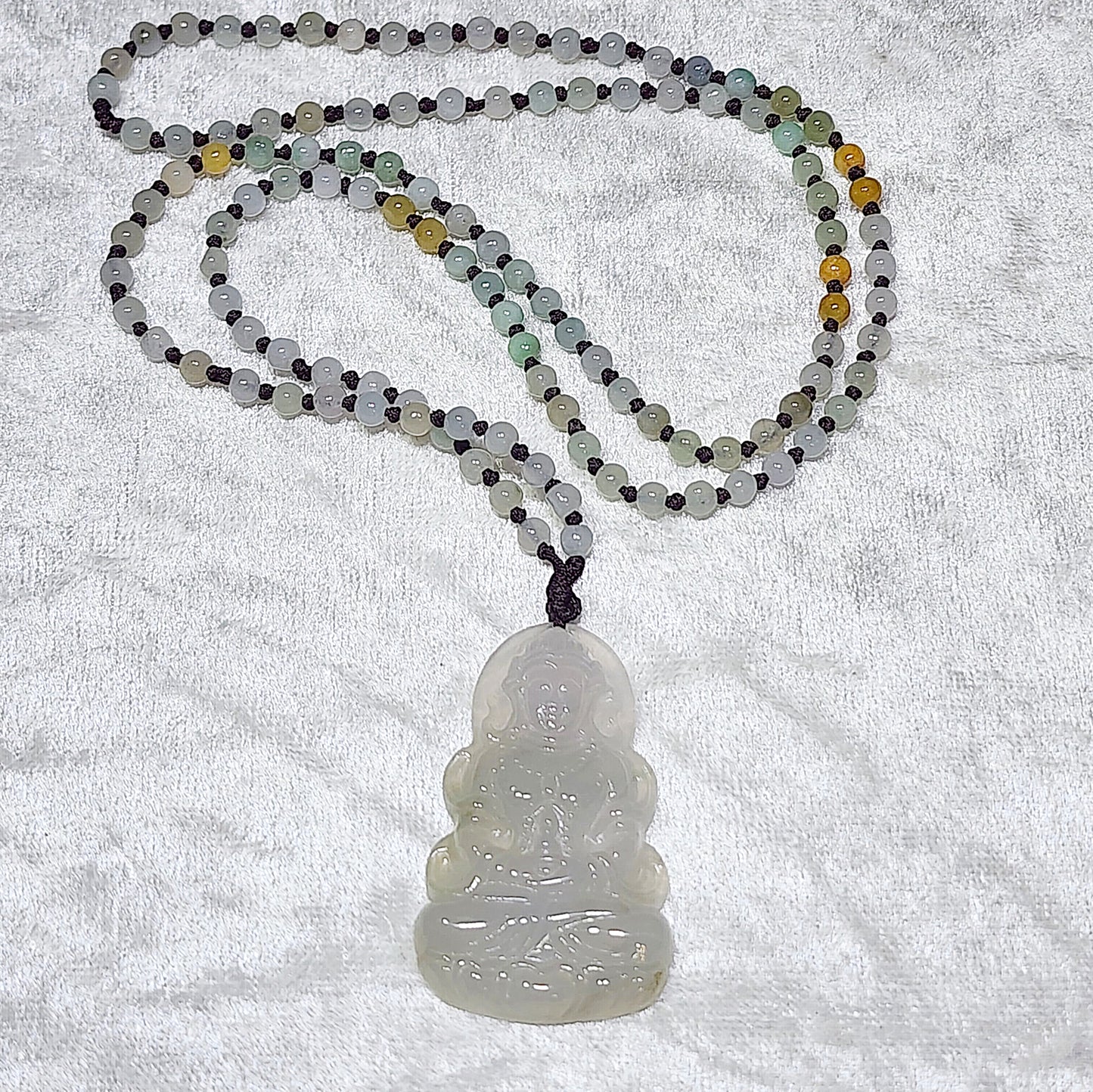 [Sold] Premium Type A Jadeite Icy Guan Yin Green Tara pendant and Type A Jadeite necklace 精品冰透翡翠观音度母吊坠配翡翠链