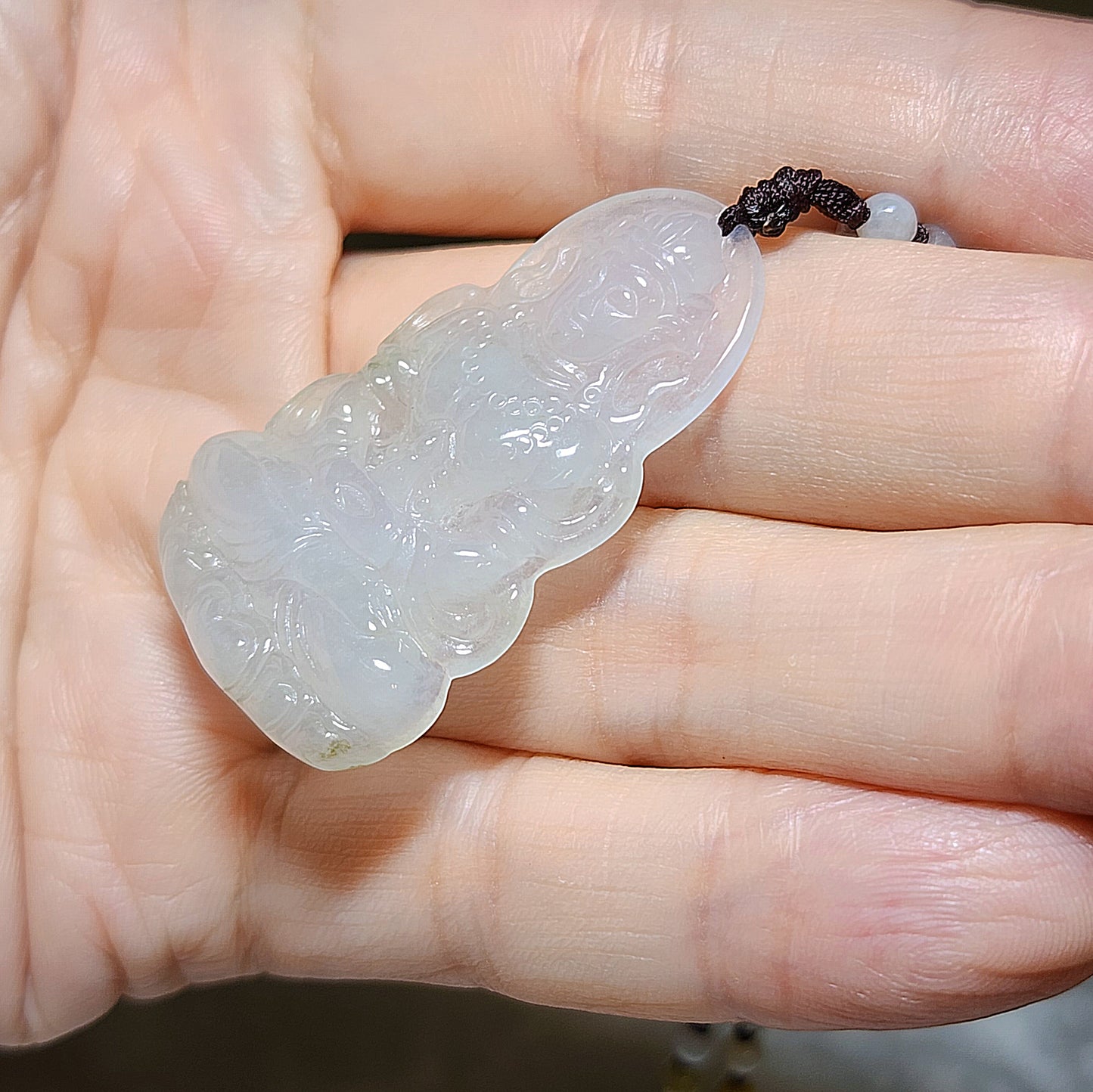 [Sold] Premium Type A Jadeite Icy Guan Yin Green Tara pendant and Type A Jadeite necklace 精品冰透翡翠观音度母吊坠配翡翠链