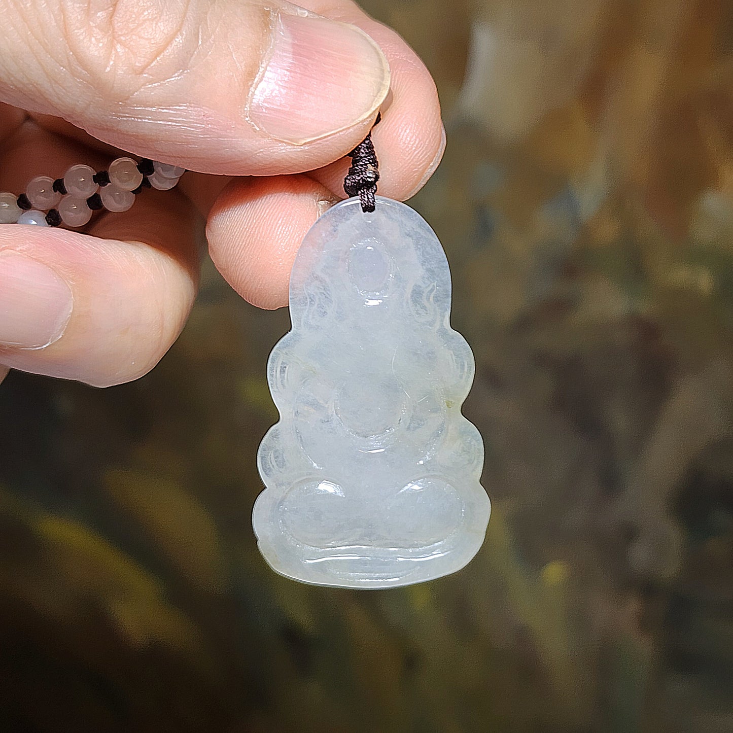 [Sold] Premium Type A Jadeite Icy Guan Yin Green Tara pendant and Type A Jadeite necklace 精品冰透翡翠观音度母吊坠配翡翠链