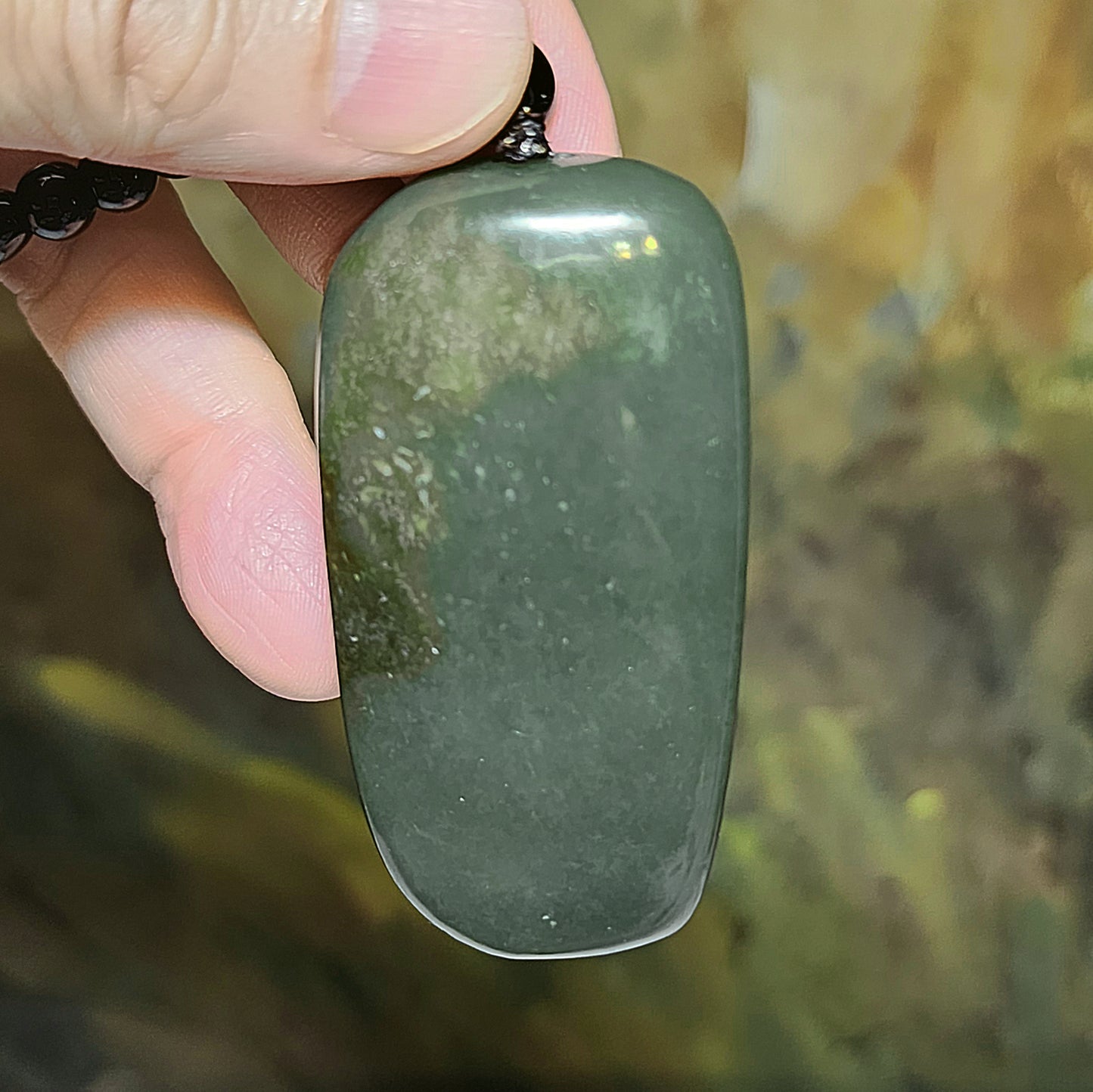 67 grams Premium Nephrite green with caramel brown Laughing Buddha Jade handheld/large pendant (with certificate) 67克优质且末和田玉绿带糖笑佛弥勒佛手把/大吊坠(带证书)