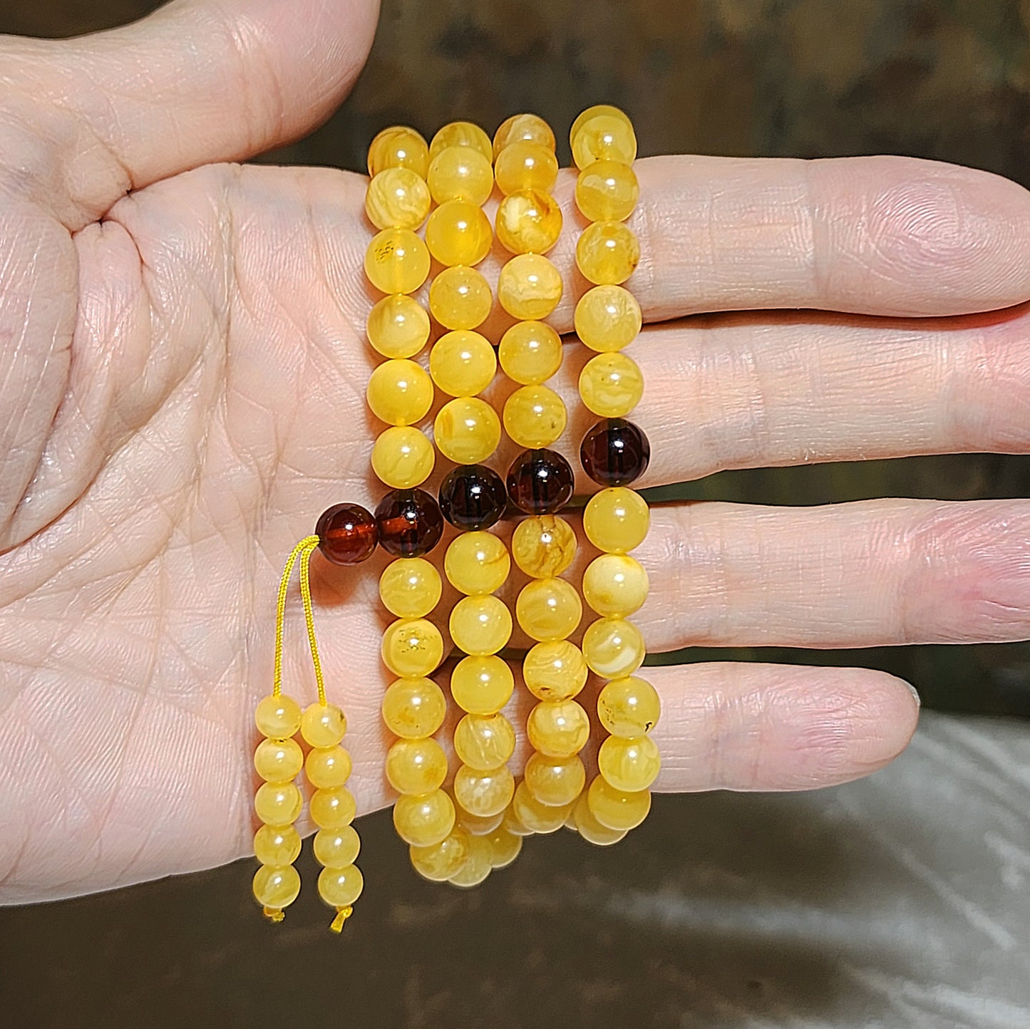 7.2mm Premium Butterscotch Amber 108 mala necklace [Natural Crystal] 7.2毫米优质蜜蜡108念珠项链