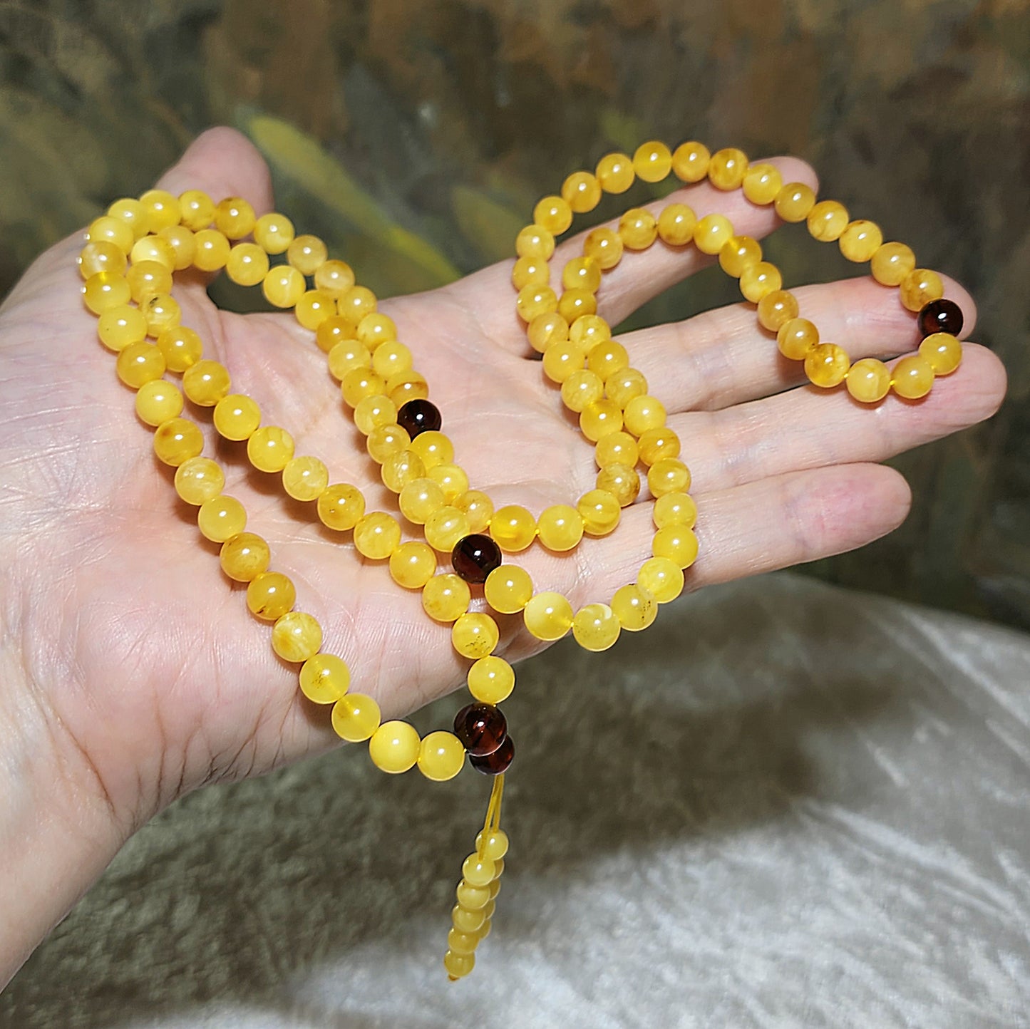 7.2mm Premium Butterscotch Amber 108 mala necklace [Natural Crystal] 7.2毫米优质蜜蜡108念珠项链