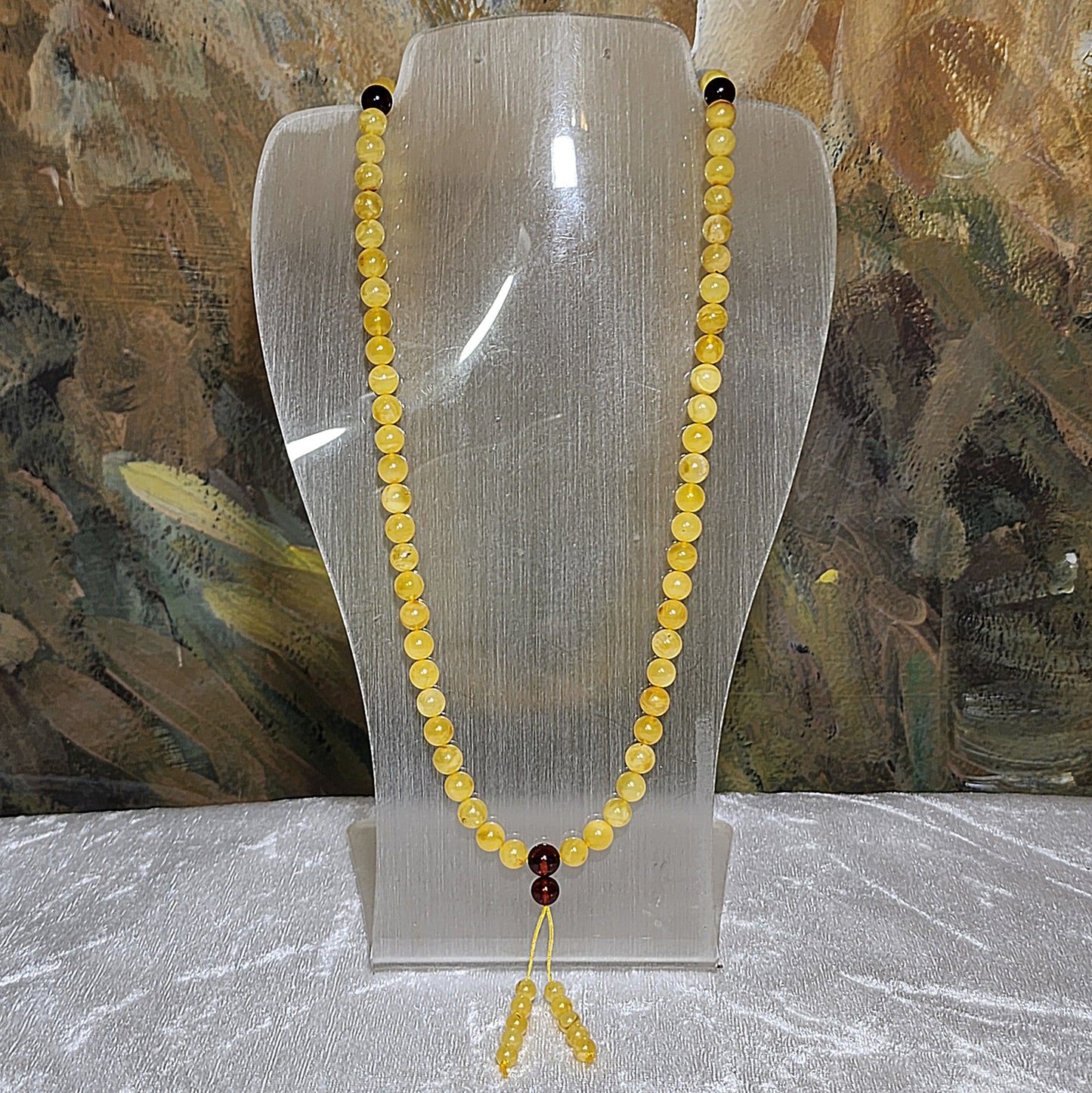 7.2mm Premium Butterscotch Amber 108 mala necklace [Natural Crystal] 7.2毫米优质蜜蜡108念珠项链