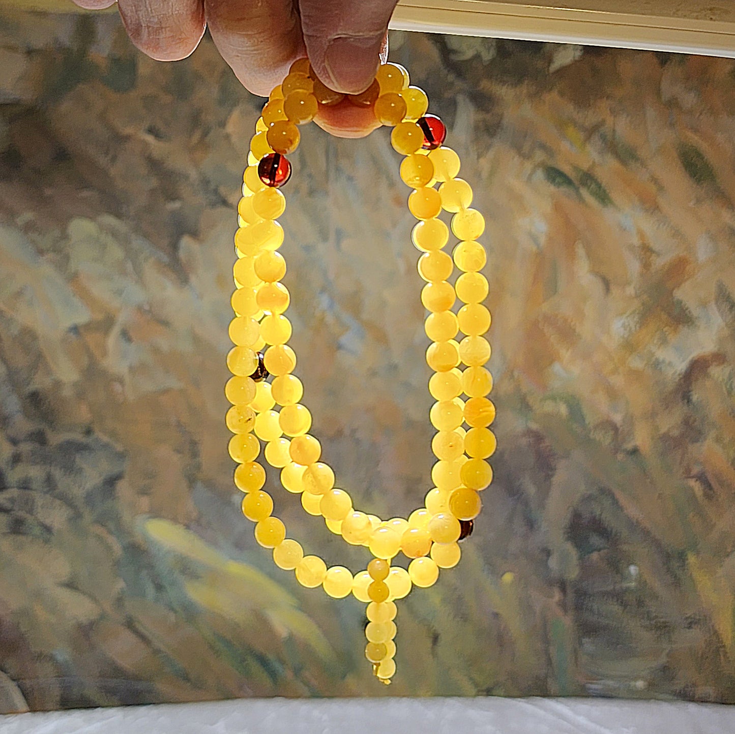 7.2mm Premium Butterscotch Amber 108 mala necklace [Natural Crystal] 7.2毫米优质蜜蜡108念珠项链