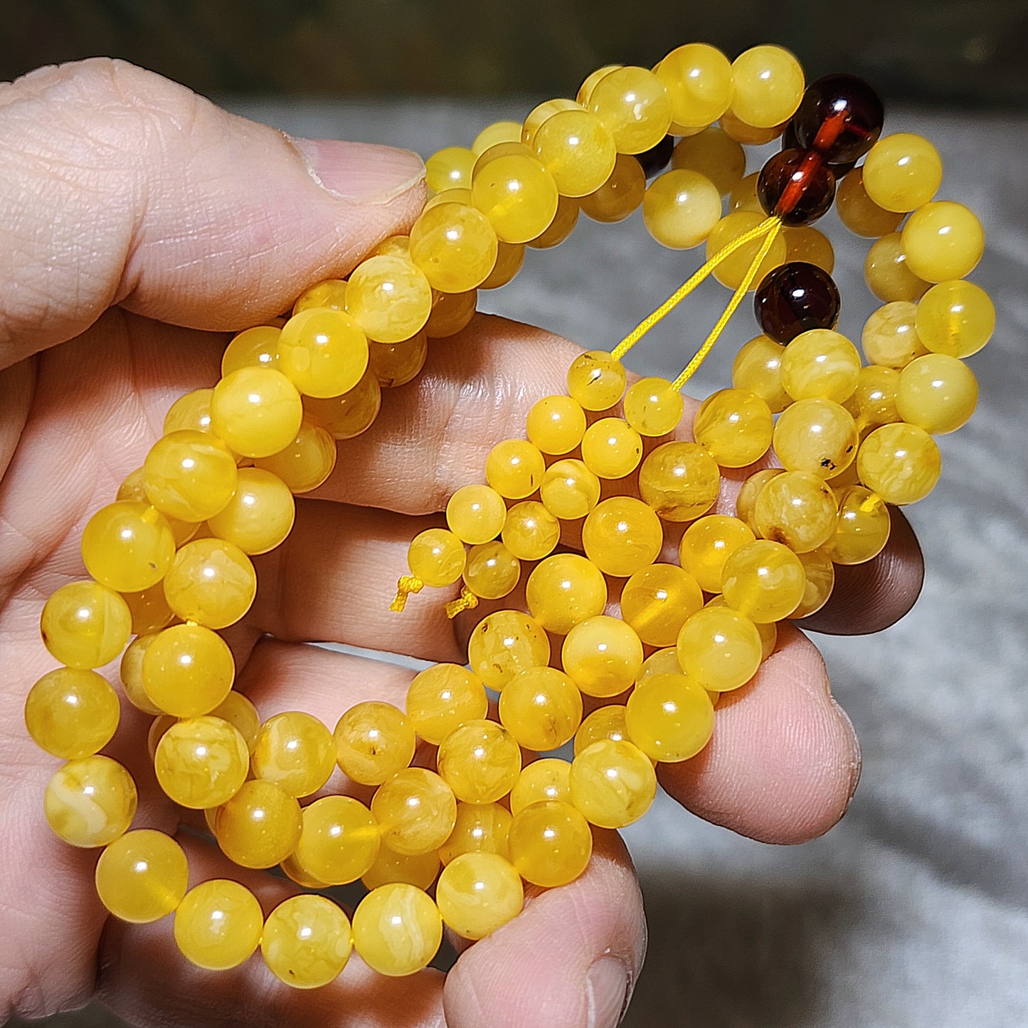 7.2mm Premium Butterscotch Amber 108 mala necklace [Natural Crystal] 7.2毫米优质蜜蜡108念珠项链