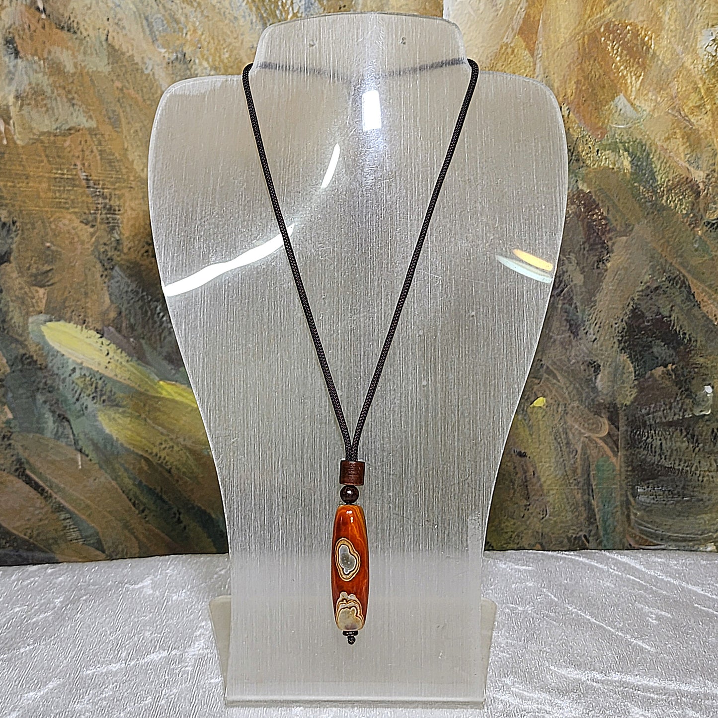 Tibetan Sardonyx Natural Eyes 4 Eyes Dzi pendant [Natural Crystal] 西藏天然缠丝玛瑙天眼四眼天珠