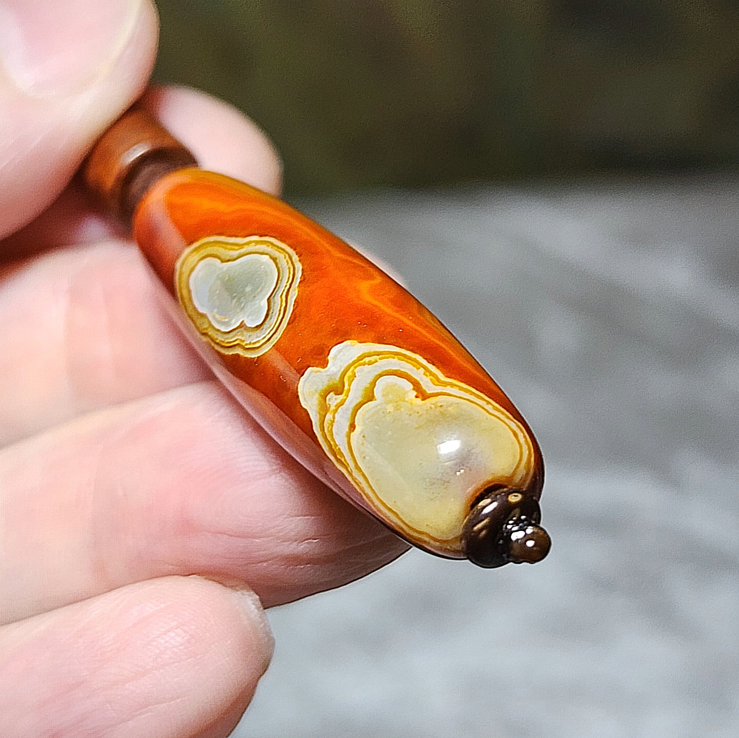 Tibetan Sardonyx Natural Eyes 4 Eyes Dzi pendant [Natural Crystal] 西藏天然缠丝玛瑙天眼四眼天珠