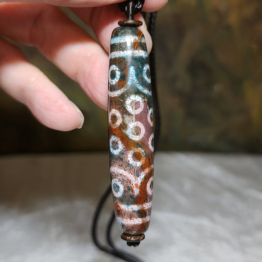 65.8mm Aged Tibetan Xang Xung (Zhang Zhung) 21 Eyes Dzi with lots of small red spots pendant 西藏老矿象雄满细朱砂二十一眼天珠(带证书)