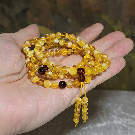 6mm+ Premium Butterscotch Amber golden yellow with natural inclusions 108 mala necklace 优质蜜蜡金黄带天然内含物108念珠项链