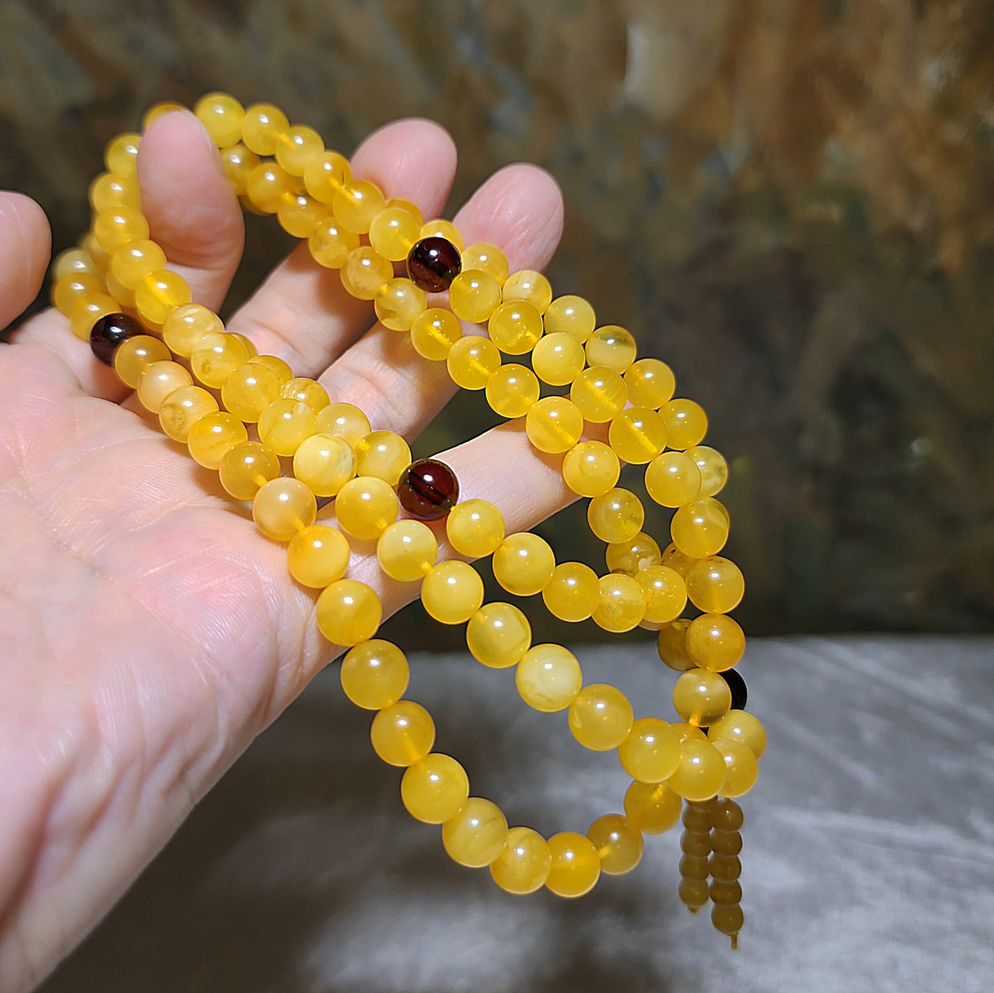 7.5mm+ Premium Butterscotch Amber 108 mala necklace [Natural Crystal] 优质蜜蜡108念珠项链