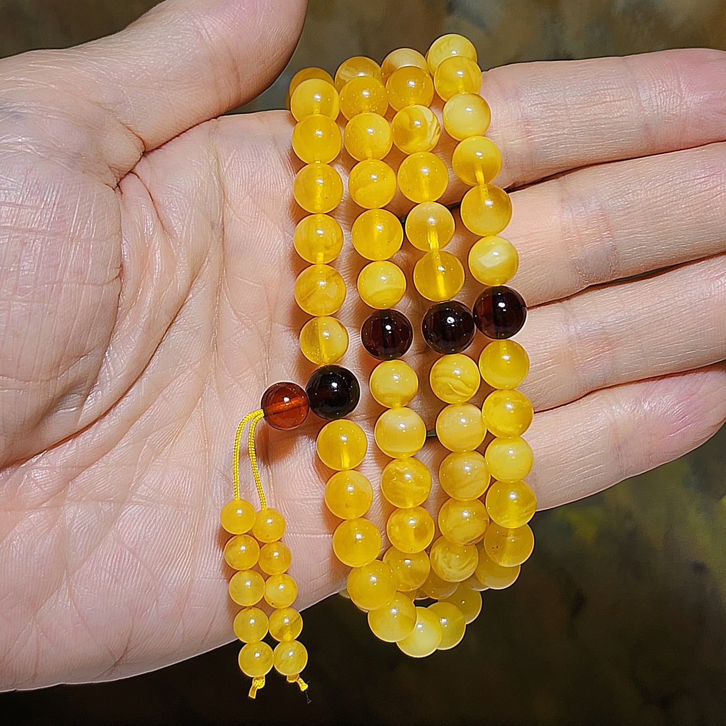 7.5mm+ Premium Butterscotch Amber 108 mala necklace [Natural Crystal] 优质蜜蜡108念珠项链