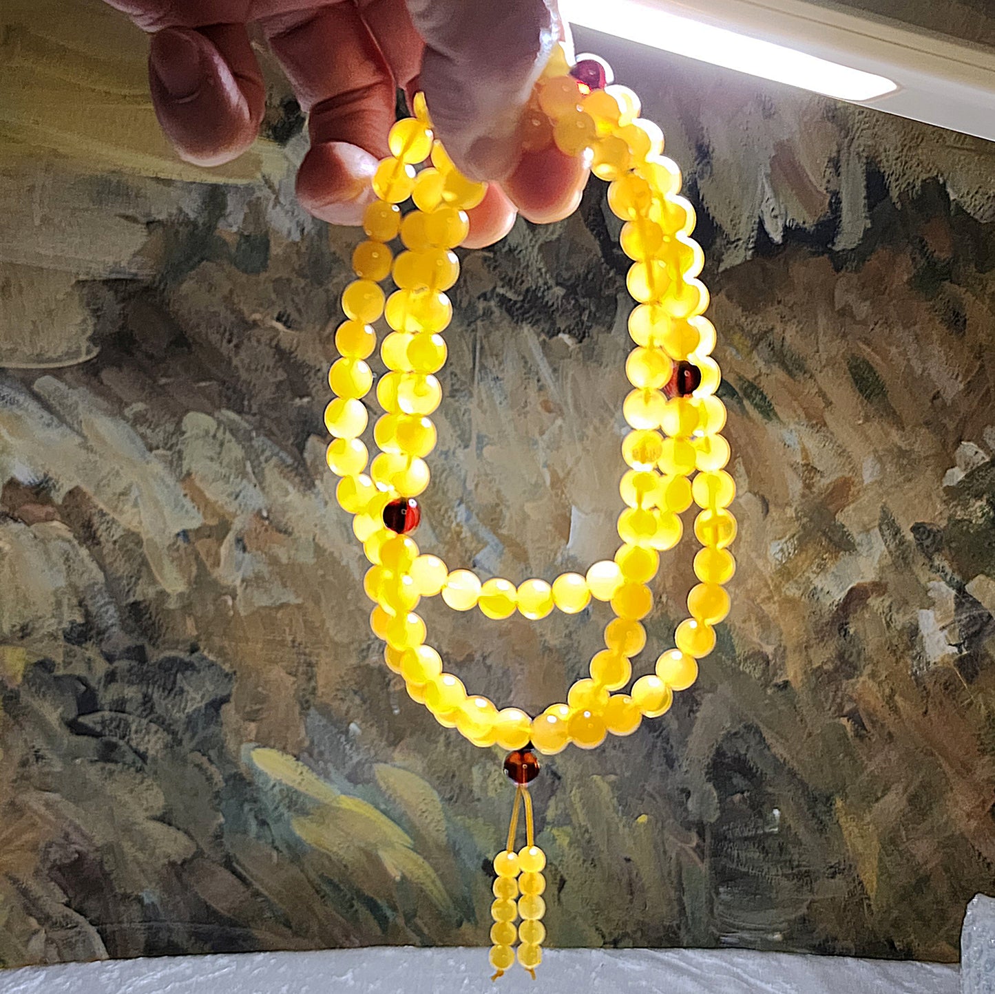 7.5mm+ Premium Butterscotch Amber 108 mala necklace [Natural Crystal] 优质蜜蜡108念珠项链
