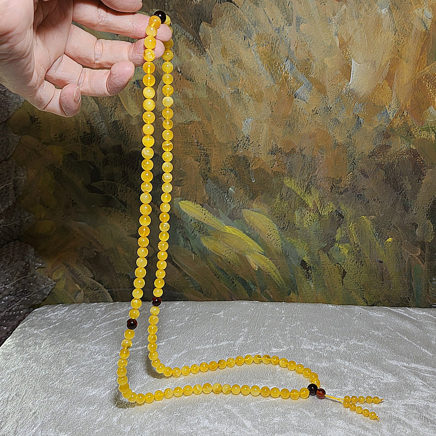 7.5mm+ Premium Butterscotch Amber 108 mala necklace [Natural Crystal] 优质蜜蜡108念珠项链