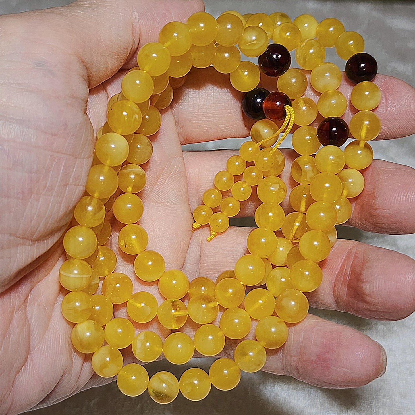 7.5mm+ Premium Butterscotch Amber 108 mala necklace [Natural Crystal] 优质蜜蜡108念珠项链