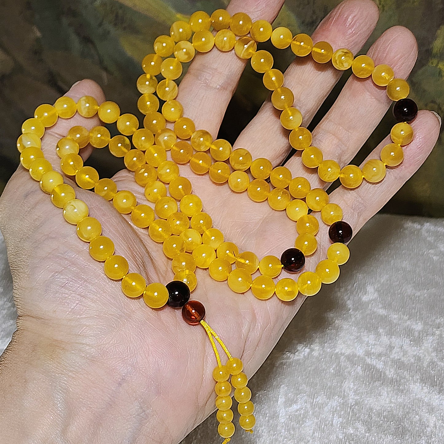 7.5mm+ Premium Butterscotch Amber 108 mala necklace [Natural Crystal] 优质蜜蜡108念珠项链