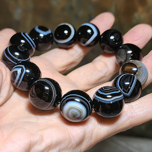 18mm Large size natural Eye Black Sardonyx bracelet [Natural Crystal] 大尺寸天然缠丝玛瑙天眼手链手持