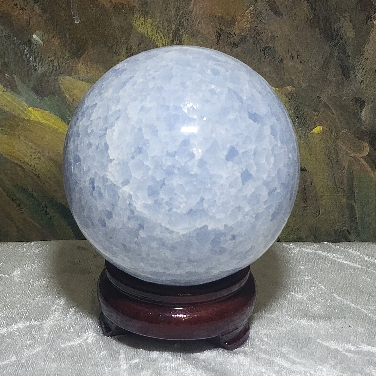 Rare 10.5cm premium large size  Celestine fengshui globe sphere (Metal produces Water) home decor 精品1.78公斤天青石球金生水风水摆件