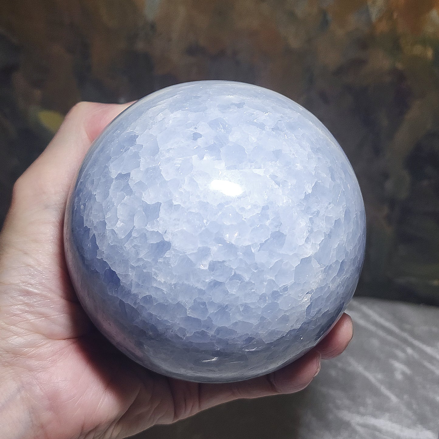 Rare 10.5cm premium large size  Celestine fengshui globe sphere (Metal produces Water) home decor 精品1.78公斤天青石球金生水风水摆件