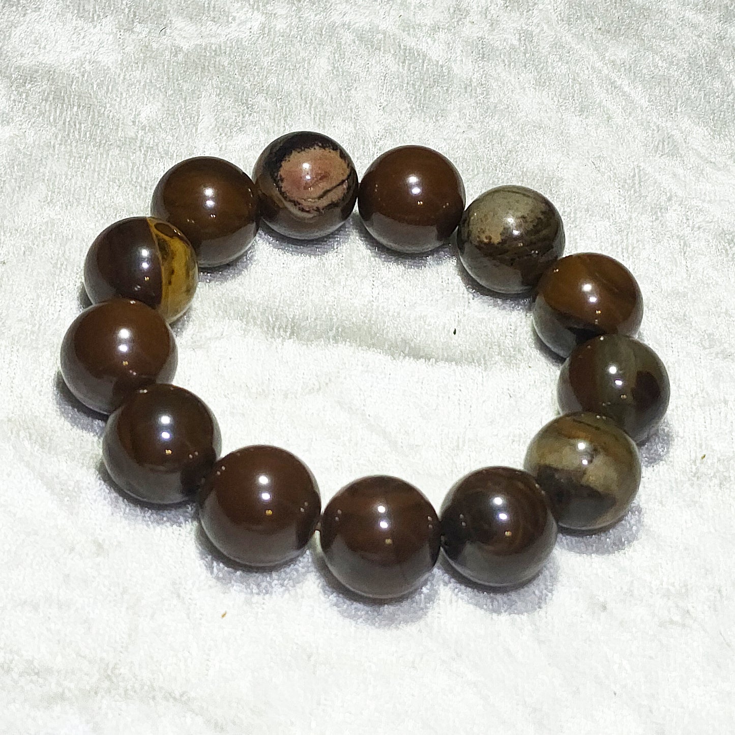 Gegegems Collection 16mm Premium Petrified Wood with vaious inclusions bracelet  精品大尺寸木化石手链