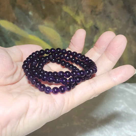 Premium 6mm natural Uruguay Amethyst intense purple 3 rounds bracelet necklace 精品乌拉圭天然紫水晶深紫三圈手链项链