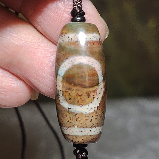 33.3mm Premium aged Tibetan Xang Xung (Zhang Zhung) handmade Heaven and Earth Dzi with a lots of red spots pendant (with certificate) 精品西藏老矿象雄手工满朱砂天地天珠(带证书)