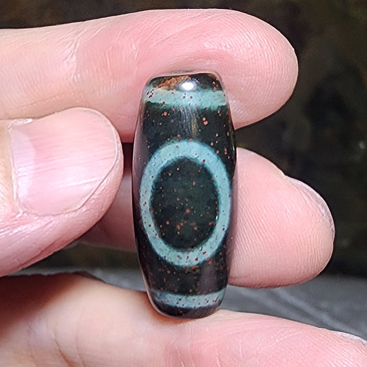 29.6mm Premium aged Tibetan Xang Xung (Zhang Zhung) Heaven and Earth Dzi with a lots of small red spots pendant (with certificate) 精品西藏老矿象雄满小红朱砂点天地天珠(带证书)