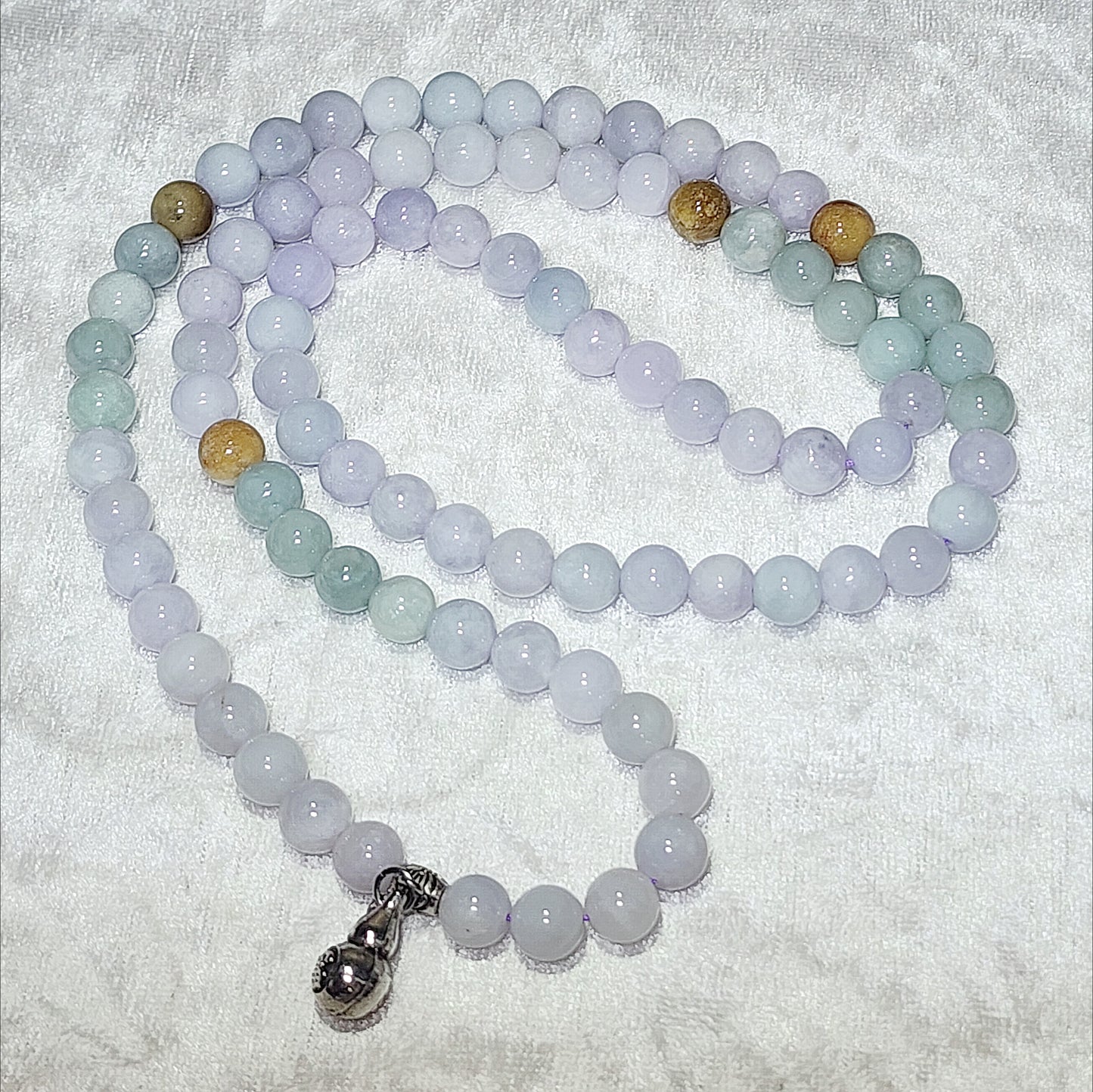 8mm+ Premium Type A Jadeite yellow light green & light lavender Jade necklace 优质翡翠A货黄翡淡紫淡绿项链