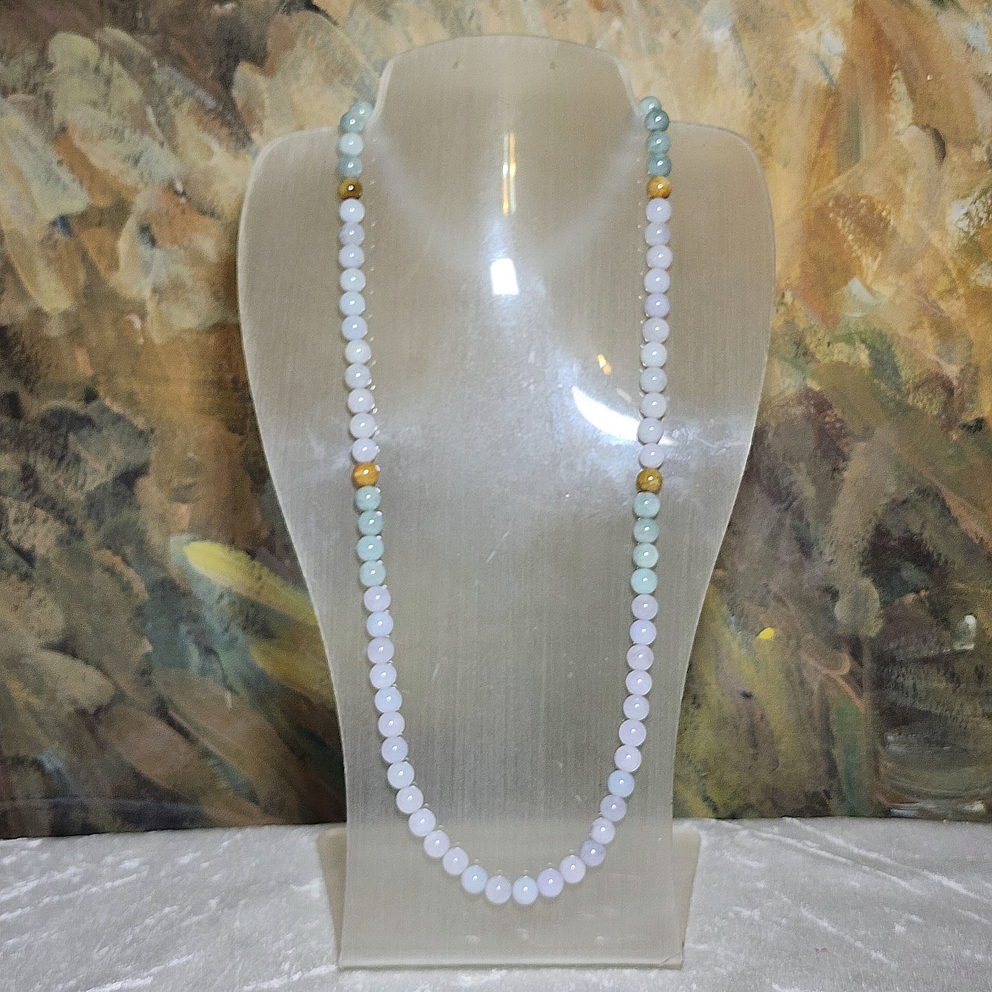 8mm+ Premium Type A Jadeite yellow light green & light lavender Jade necklace 优质翡翠A货黄翡淡紫淡绿项链