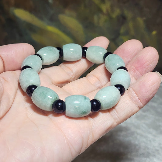 13.5mm Type A Jadeite light green barrel beads bracelet (with certificate) 翡翠淡绿桶珠手链(带证书)