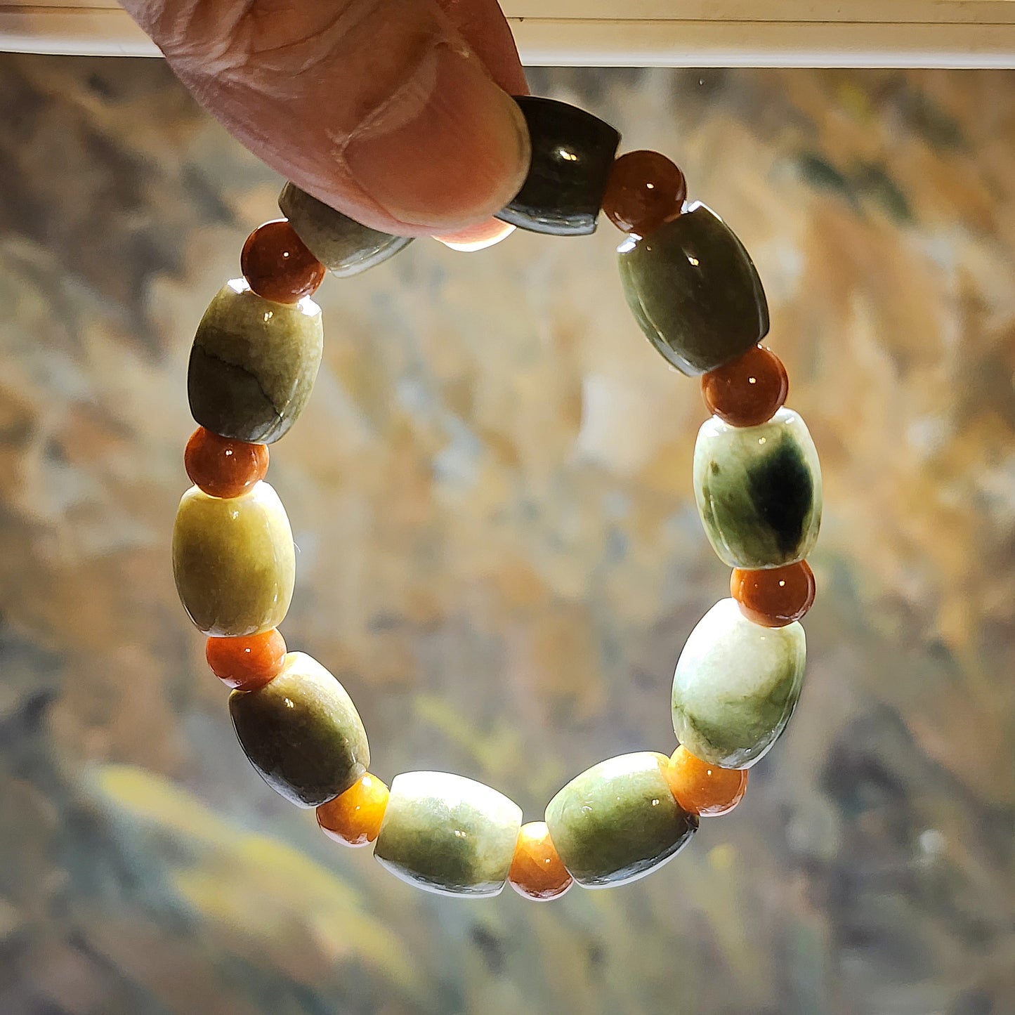Type A Jadeite 12mm light green light yellow barrel beads (with certificate) and 8mm Yellow Jadeite beads bracelet 翡翠A货淡黄绿桶珠(带证书)配黄翡圆珠手链
