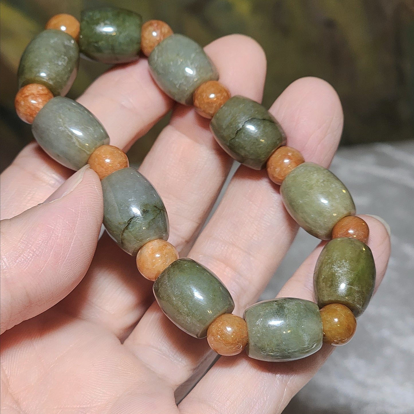 Type A Jadeite 12mm light green light yellow barrel beads (with certificate) and 8mm Yellow Jadeite beads bracelet 翡翠A货淡黄绿桶珠(带证书)配黄翡圆珠手链