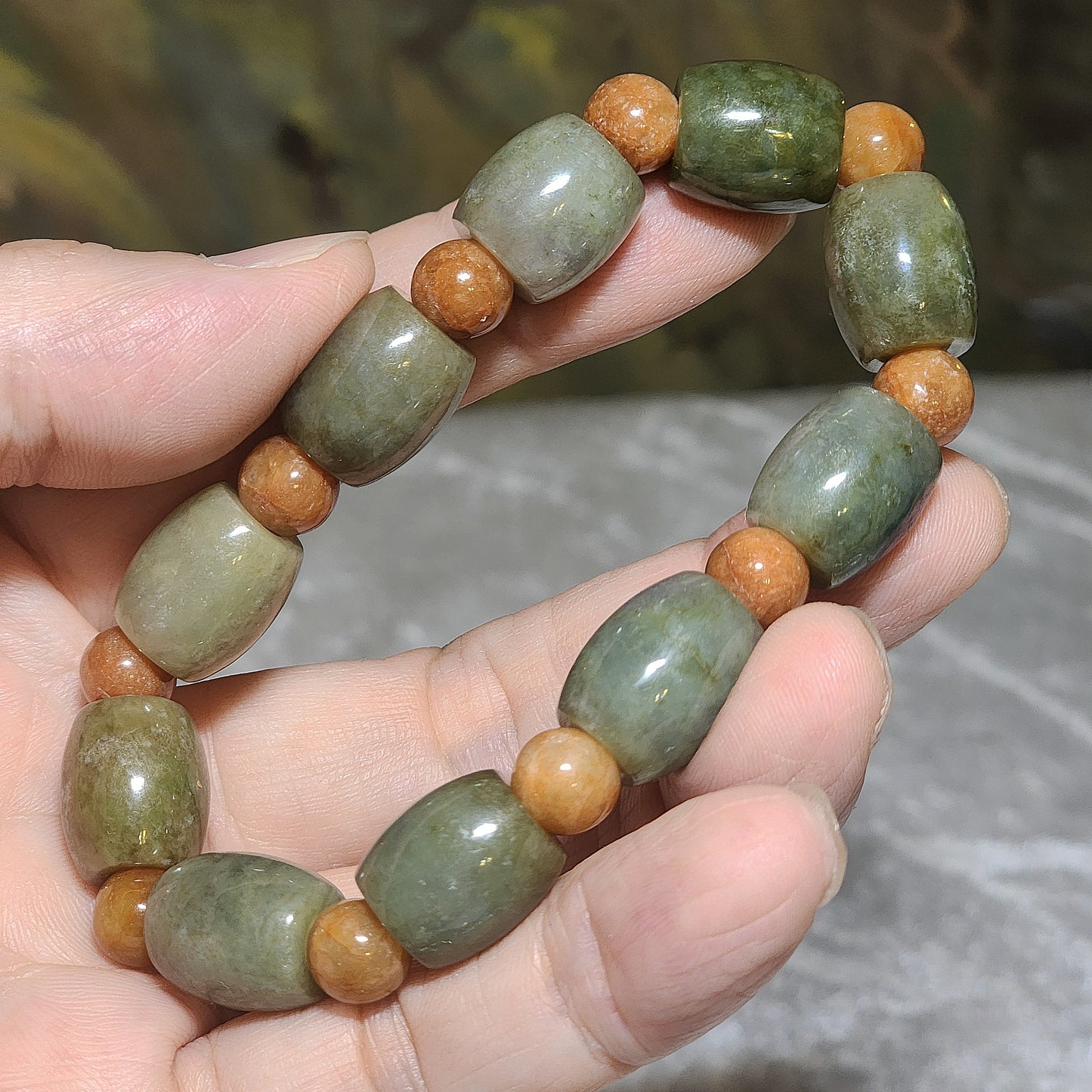 Type A Jadeite 12mm light green light yellow barrel beads (with certificate) and 8mm Yellow Jadeite beads bracelet 翡翠A货淡黄绿桶珠(带证书)配黄翡圆珠手链