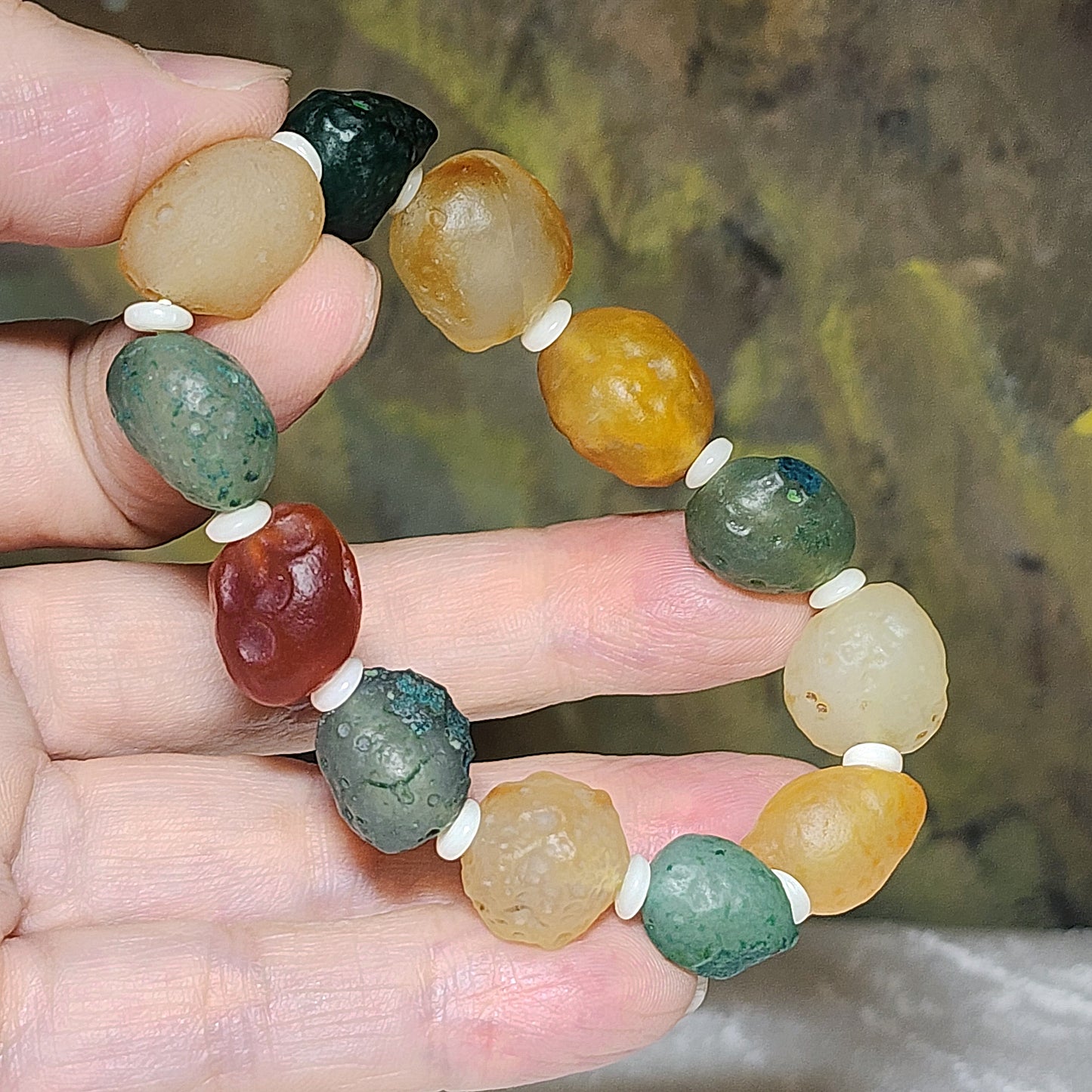 40.8 grams Premium raw Gobi Desert Agate & Tagua (Ivory-Fruit) bracelet 精品天然戈壁沙漠玛瑙原石配象牙果隔片手链