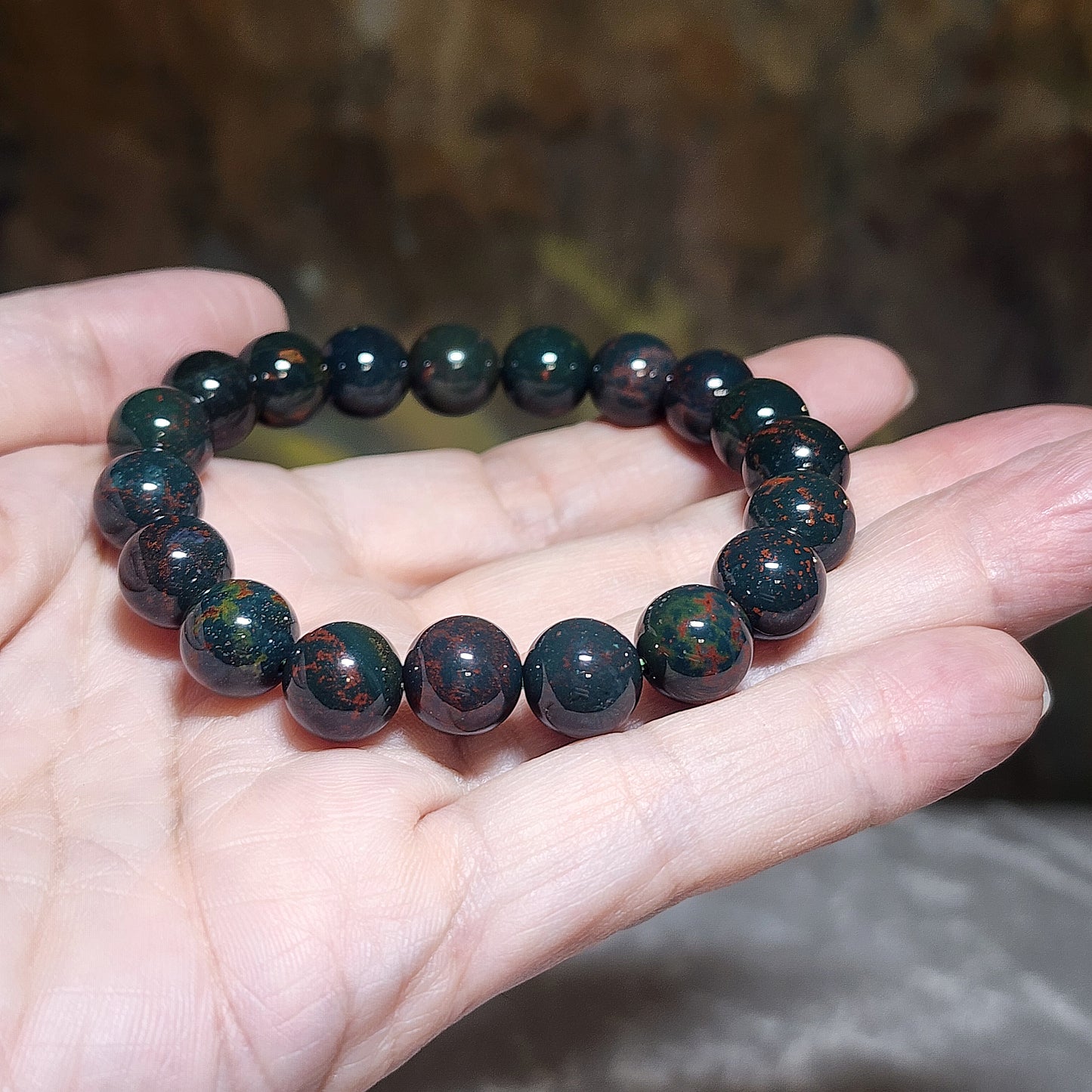 Gegegems premium 10.3mm India old mine Bloodstone bracelet [Natural Crystal] 精品老矿印度血石手链