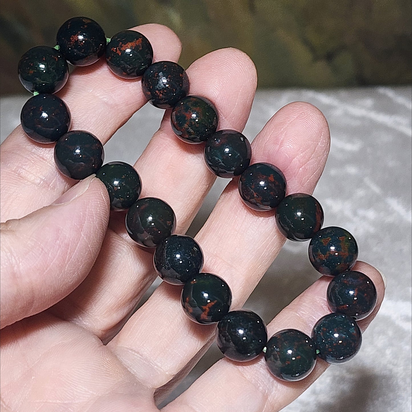 Gegegems premium 10.3mm India old mine Bloodstone bracelet [Natural Crystal] 精品老矿印度血石手链