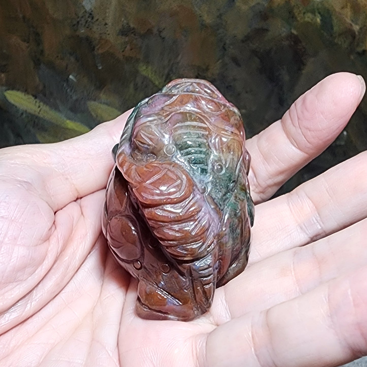 Gegegems Collection aged natural Bloodstone 3 Legs Toad handheld [Natural Crystal] 精品老矿血石三脚蟾蜍手把茶宠小摆件