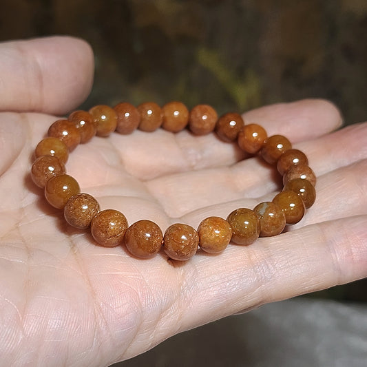 Premium 8mm Burma Type A Yellow Jadeite yellow with red hue Jade bracelet 翡翠A货黄翡带红调手链