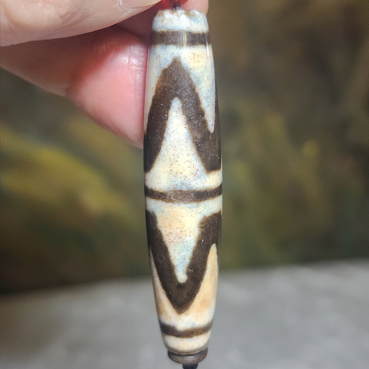Gegegems Collection 57.6mm aged Tibetan Huya Dzi pendant with very fine red spots (with certificate) 精品藏传老矿满细朱砂虎牙天珠(带证书)