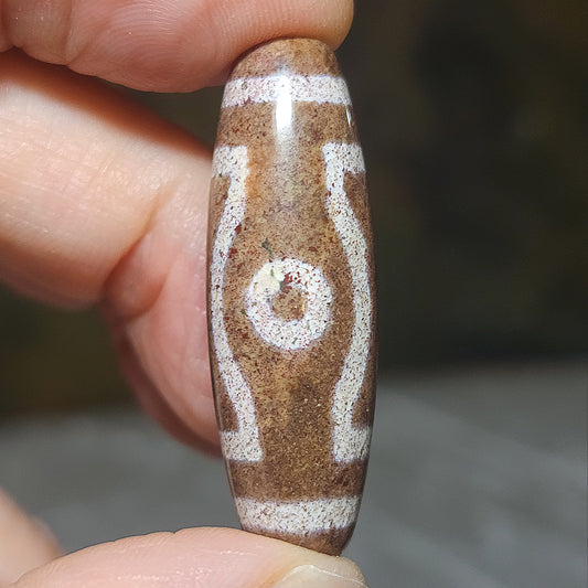 [Sold] Gegegems Collection 37.6mm Aged Tibetan Dzi pendant special totem 7 Eyes with red spots (with certificate, free necklace cord) 藏传老料满朱砂特殊图腾七眼天珠(带证书送项链绳)