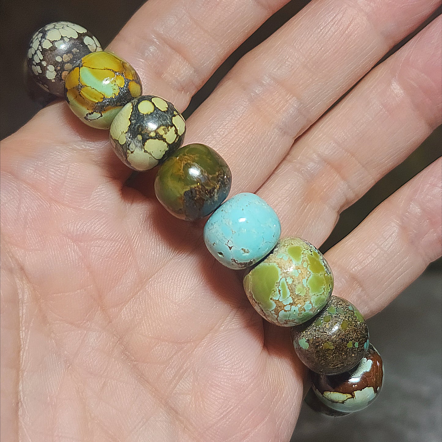 13mm+ Premium natural untreated Hubei Turquoise "Tang Sancai" traditional old style beads bracelet [Natural Crystal] 精品天然原矿湖北松石唐三彩老型珠手链