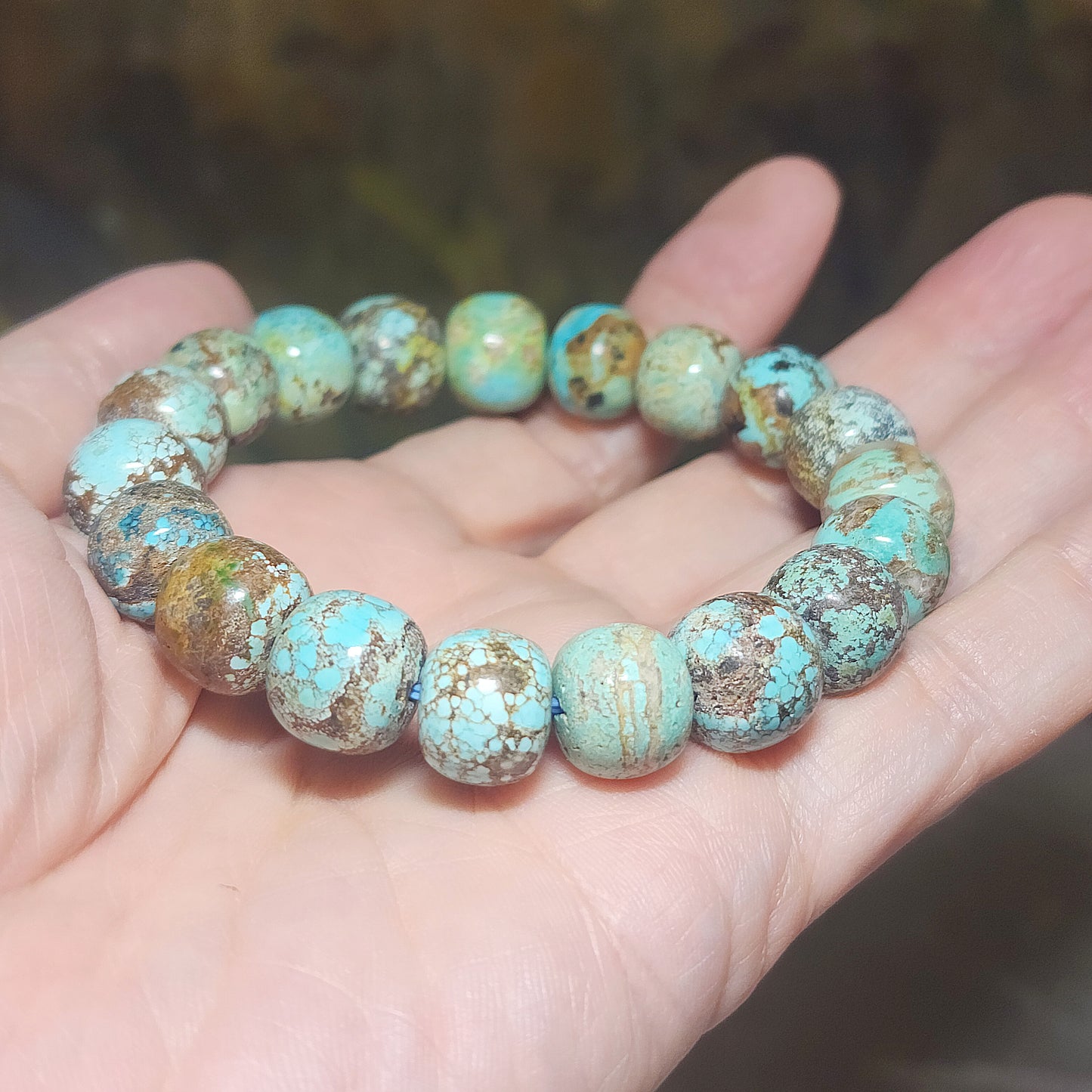 12mm+ Natural untreated Hubei Turquoise bluish green old style beads bracelet [Natural Crystal] 天然原矿湖北松石蓝绿老型珠手链