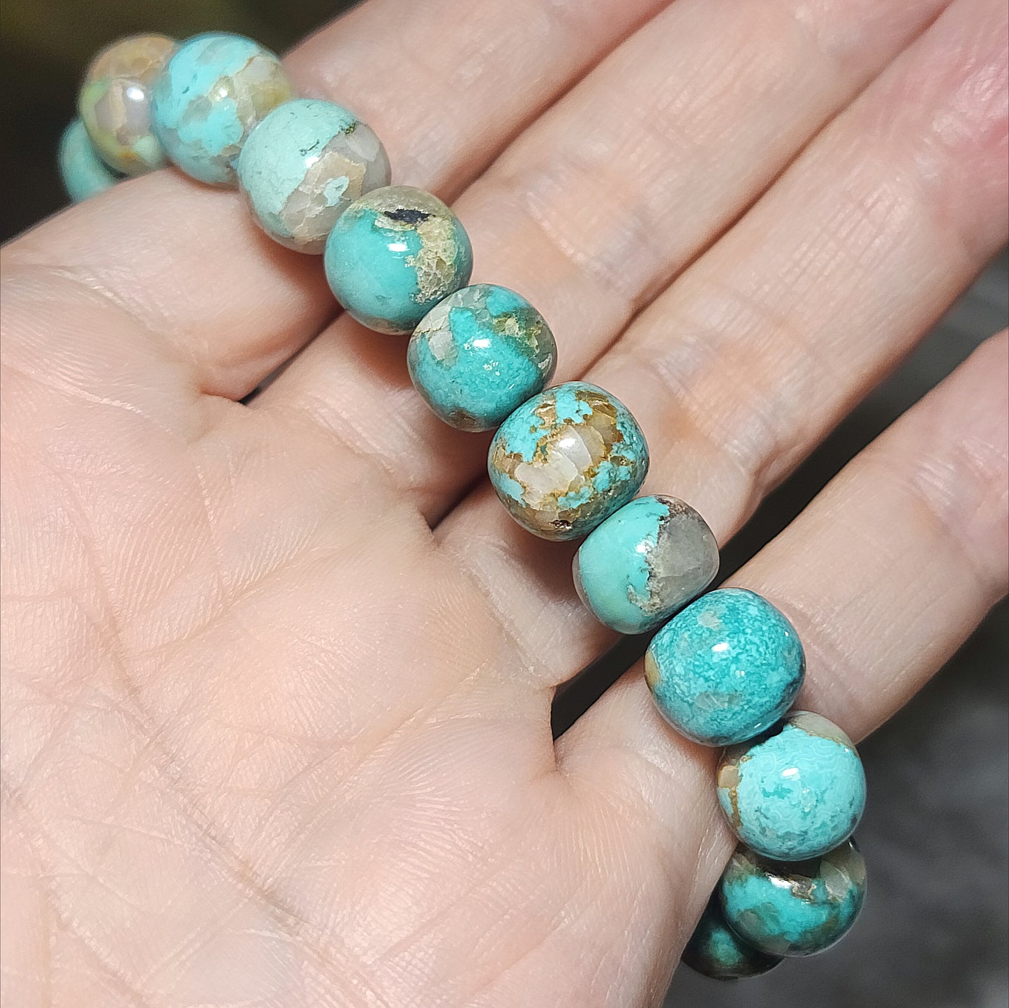 10.5mm Premium natural untreated Hubei Turquoise light blue green Tang Sancai apple shape beads bracelet 精品天然原矿湖北松石高瓷淡蓝绿唐三彩苹果珠手链