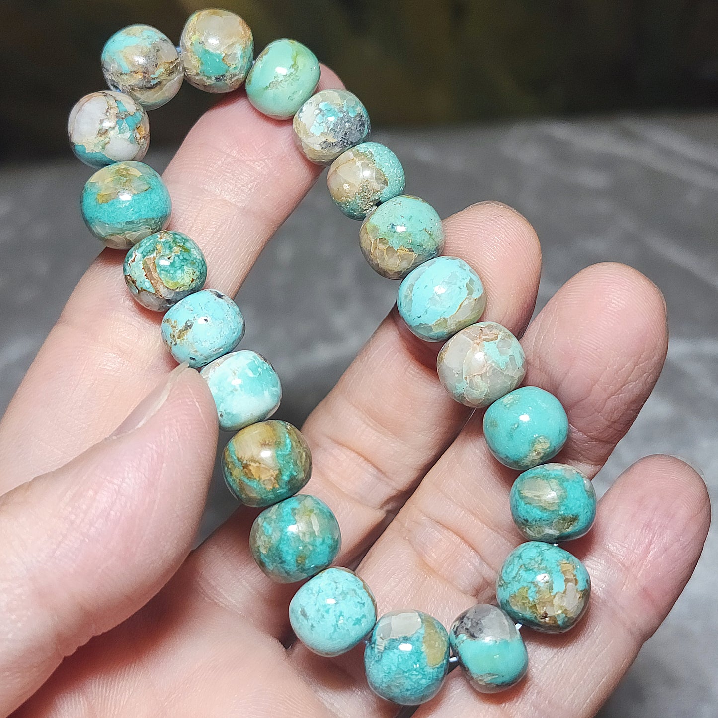 10.5mm Premium natural untreated Hubei Turquoise light blue green Tang Sancai apple shape beads bracelet 精品天然原矿湖北松石高瓷淡蓝绿唐三彩苹果珠手链