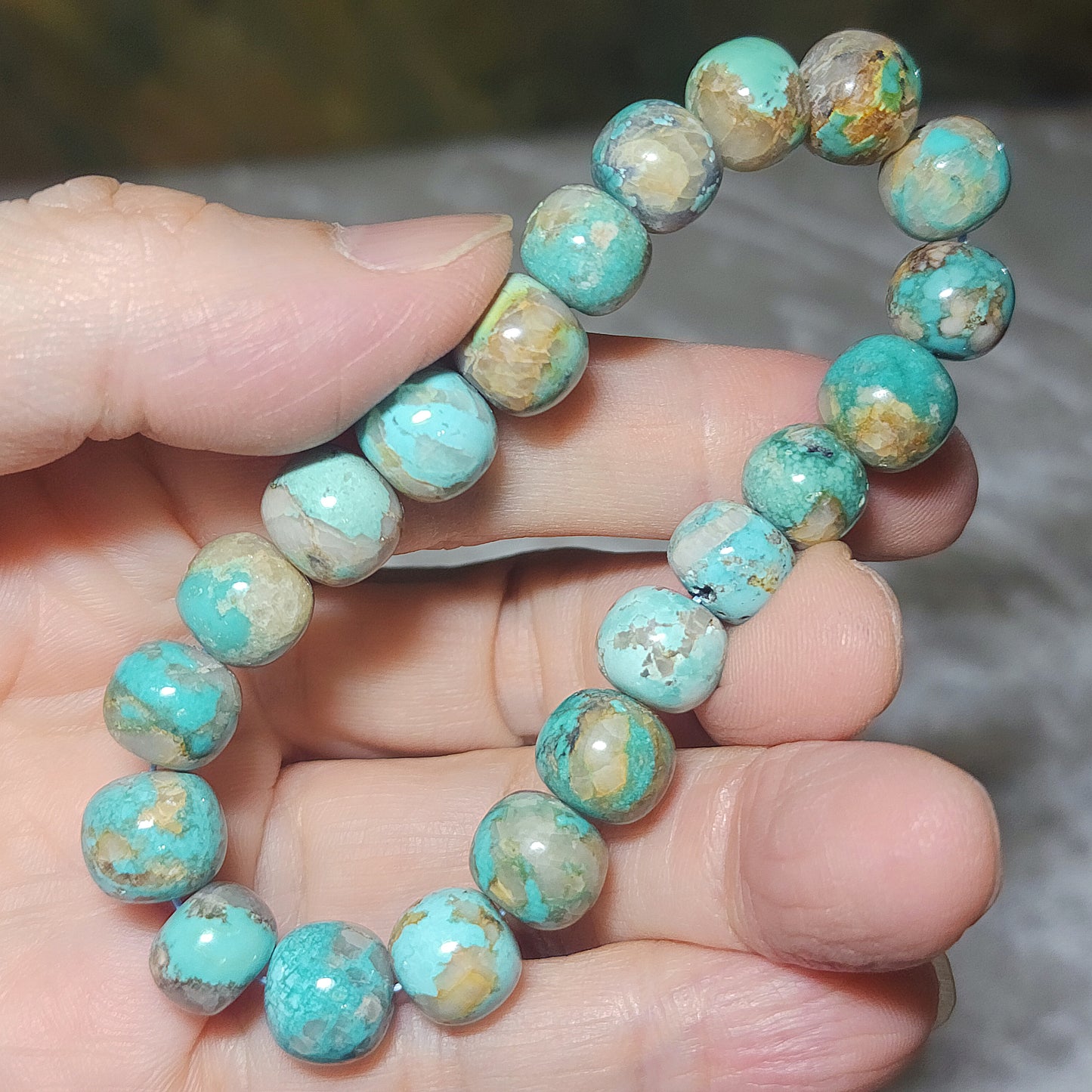 10.5mm Premium natural untreated Hubei Turquoise light blue green Tang Sancai apple shape beads bracelet 精品天然原矿湖北松石高瓷淡蓝绿唐三彩苹果珠手链
