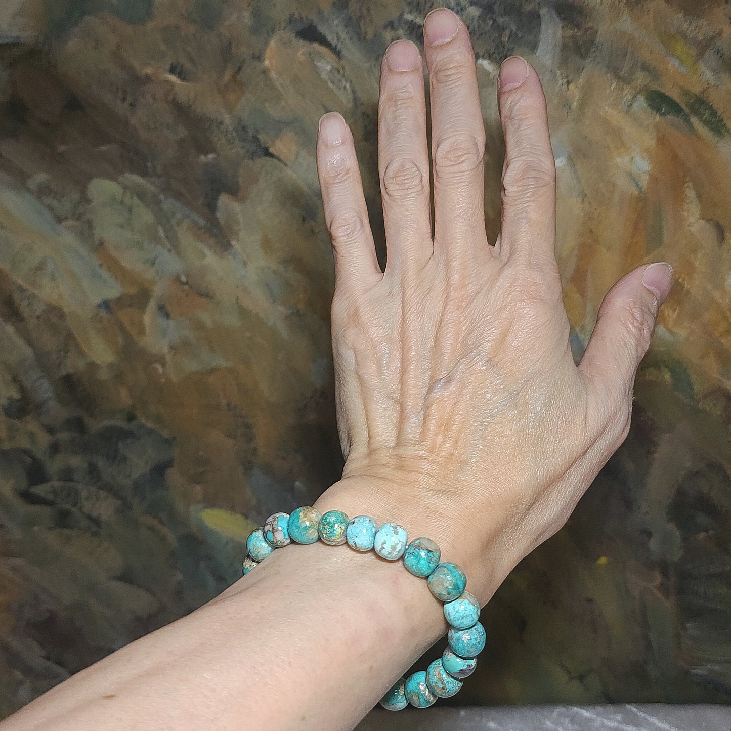 10.5mm Premium natural untreated Hubei Turquoise light blue green Tang Sancai apple shape beads bracelet 精品天然原矿湖北松石高瓷淡蓝绿唐三彩苹果珠手链