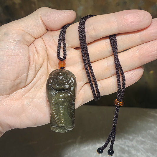 Premium Nephrite 3 dimensional Da Mo (Bodhidharma) Jade pendant (with certificate) 优质且末糖青白立体达摩吊坠(带证书)