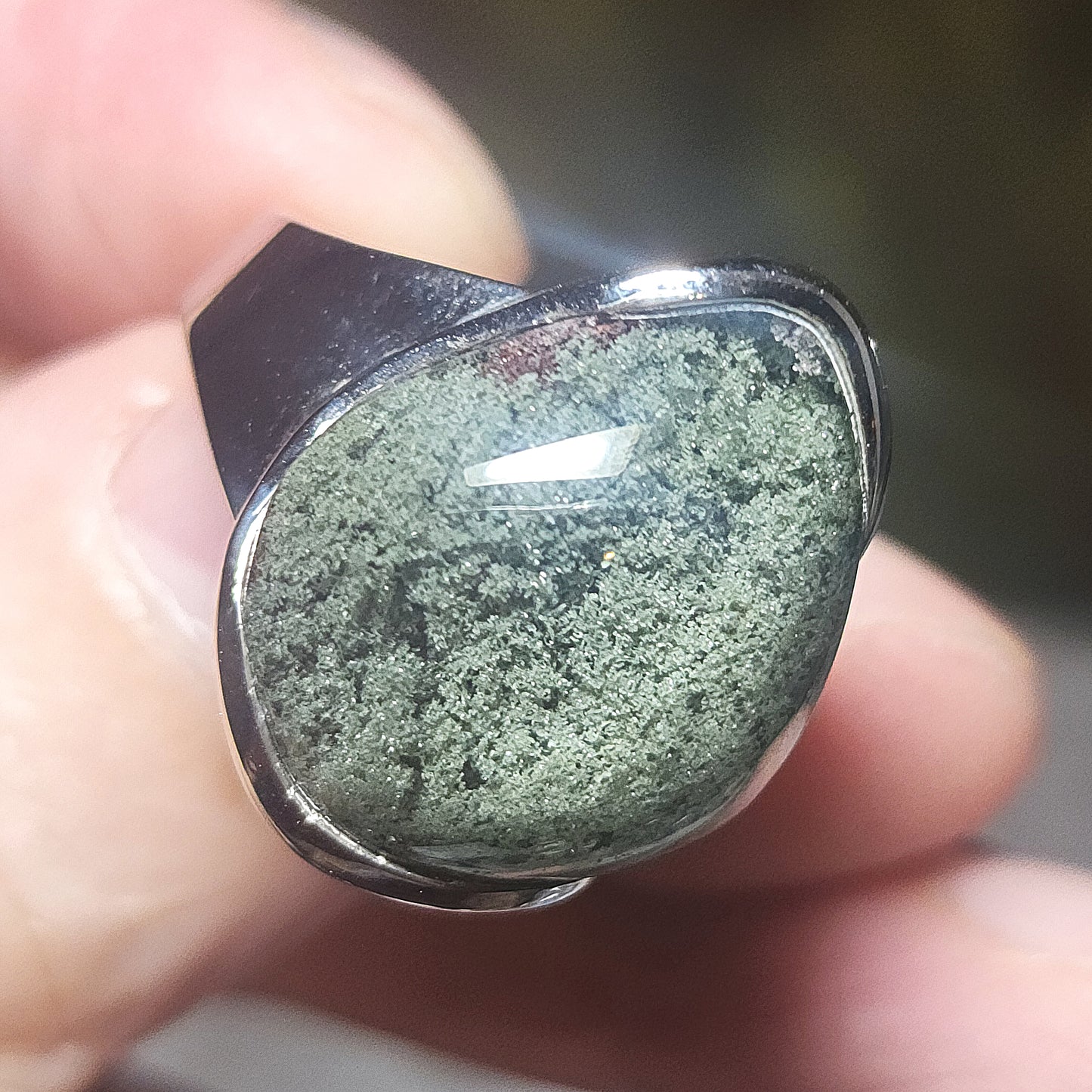 17.6mm Premium natural Green Phantom Quartz 925 Silver ring [Natural Crystal] 精品天然全包裹绿幽灵925银戒指